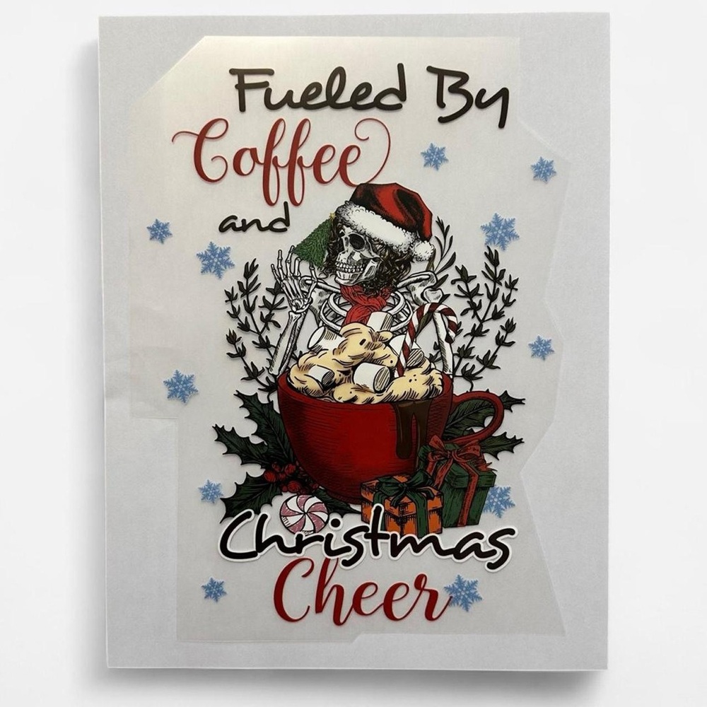 Gothic Christmas  DTF heat transfers fueled by coffee and Christmas cheer
